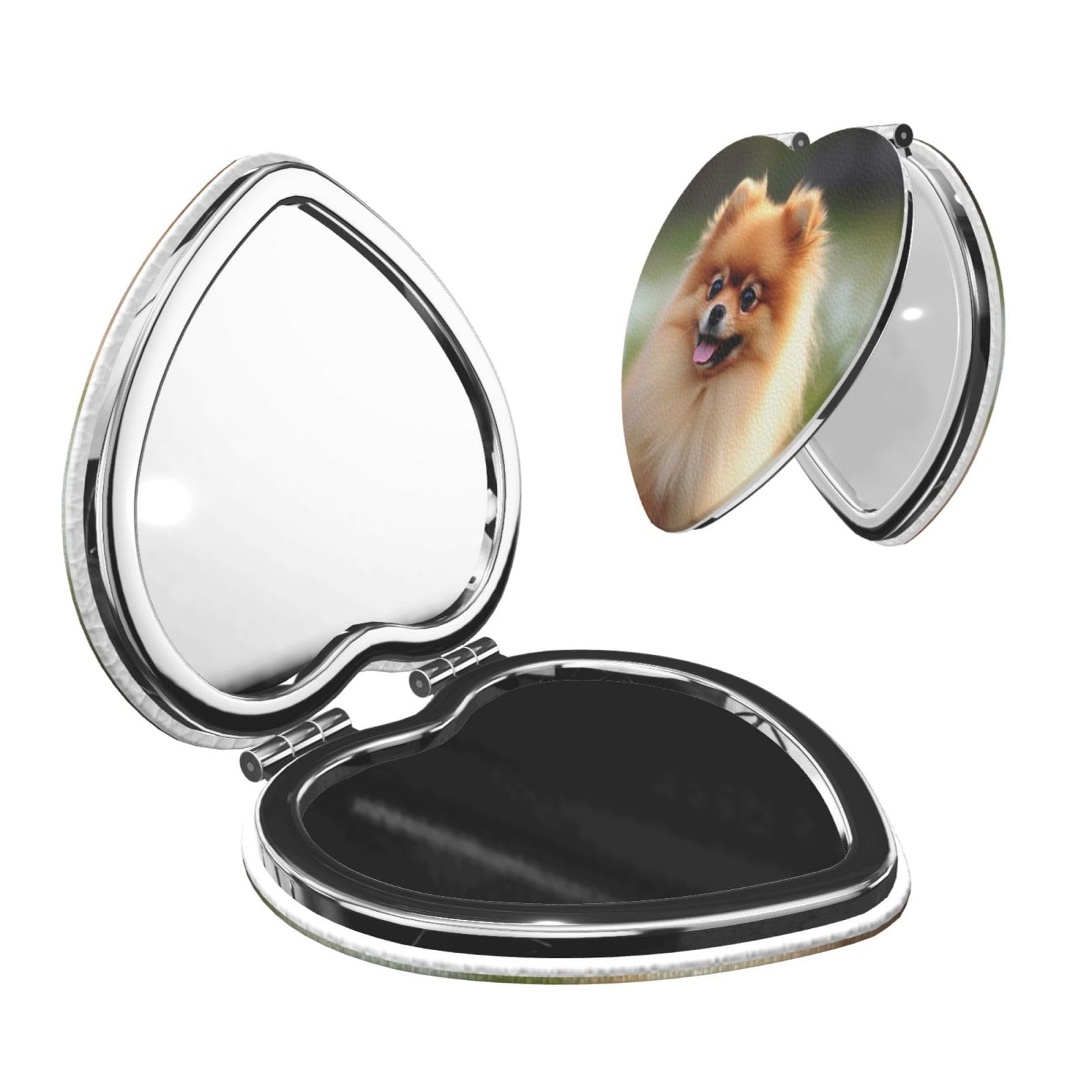 DWVTSLH Pomeranian Dog Compact Mirror for Purse, Double-Sided 2X/1X Magnifying Mirror for Women Men, Travel Makeup Mirror for Handbag, Handheld Vanity Mirror for Gift