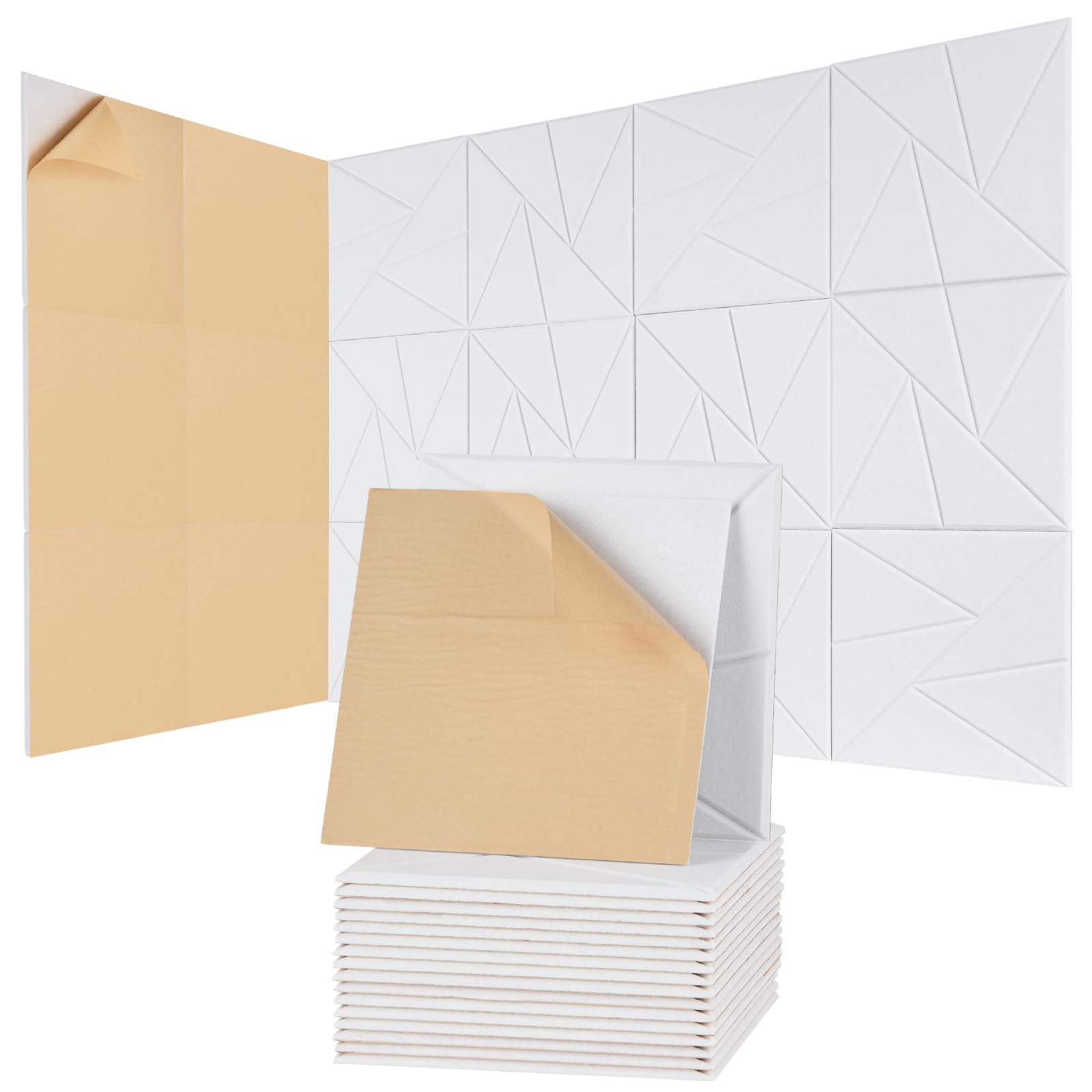 VEVOR Pannelli Acustici con Adesivo, Pannelli in Schiuma Insonorizzante 300 x 300 x 10 mm, da Parete in Fibra di Poliestere ad Alta Densità, per Casa, Ufficio, Teatro, 18 Pezzi Bianco
