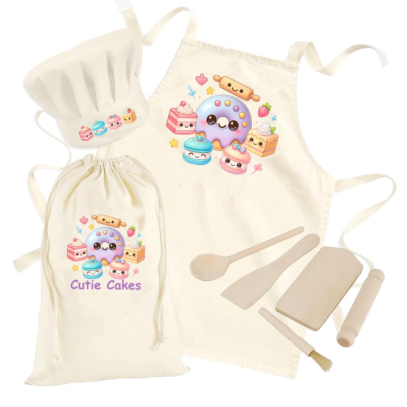 Baking Set Role Play Chef Set For Girls  Kawaii Gift with Cutie Cakes, Kids Cooking Apron, Hat, Utensils, and Bag  Perfect Kids Pretend Kitchen Toy Set Age 6-10