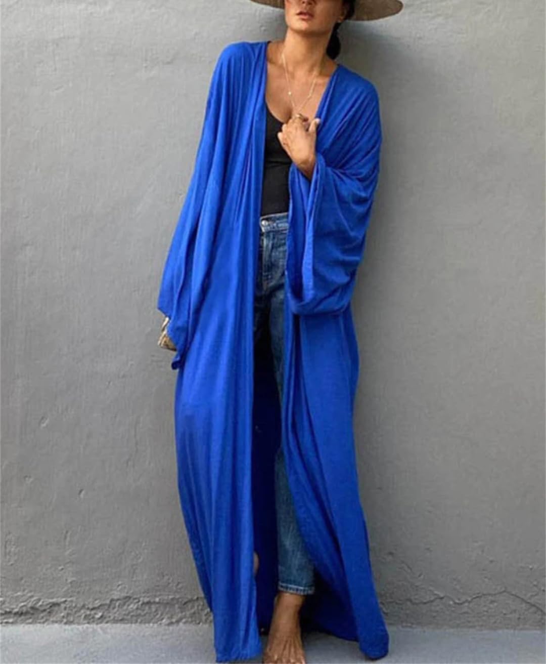 Kimono de plage uni avec ceinture pour femme, 1, taille unique