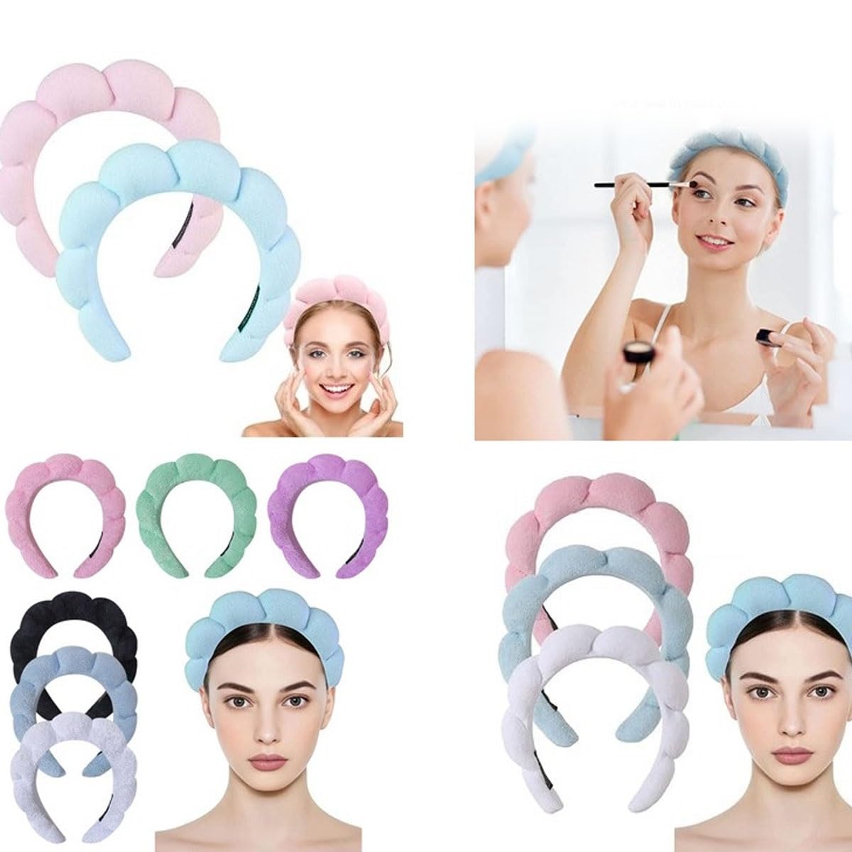 Fascia Per Trucco Con Artiglio E Tessuto In Spugna, Per Cura Della Pelle | Imbottita, Antiscivolo, Assorbente, Per Lavaggio Viso E Maschere, Regalo Donna, Azzurro - 3