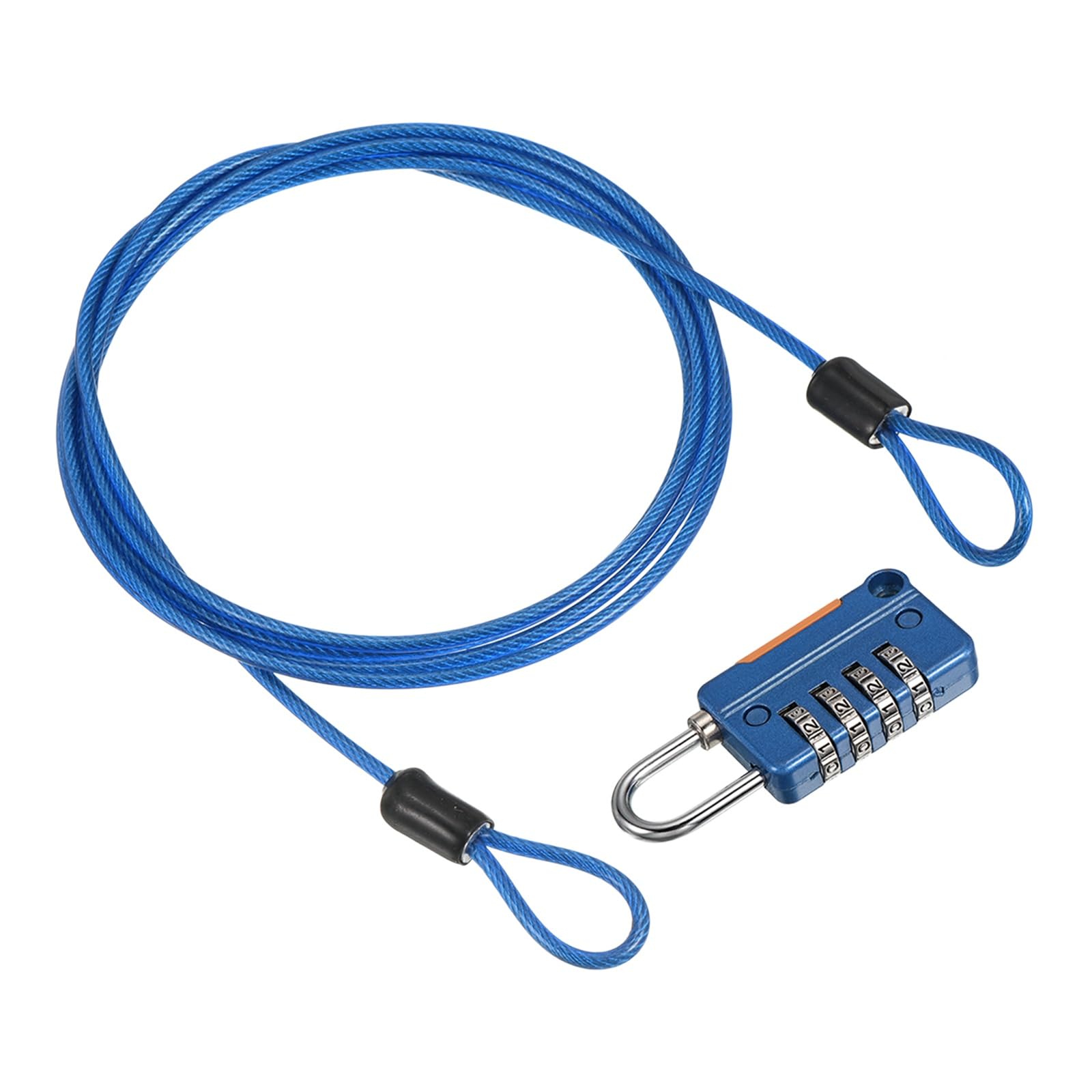 PATIKIL Security Steel Cable with 4 Digit Combination Lock, 1 Set 4.9Ft Coated Safety Wire Rope Double Loop Padlock for Outdoor Travel Luggage, Clear Blue Blue โ image 1