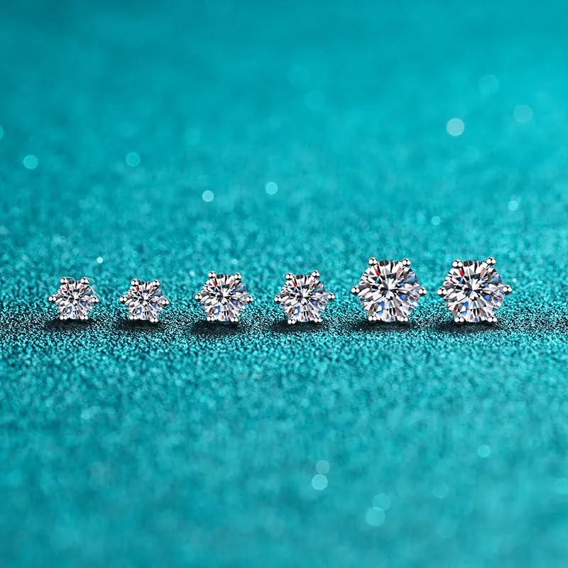 Image of 925 Sterling Silver Stud Moissanite Earrings, 0.6-2ct DF Color Brilliant Round Cut Friction Back for Women & Men, 18K White Gold Plated GRA certified