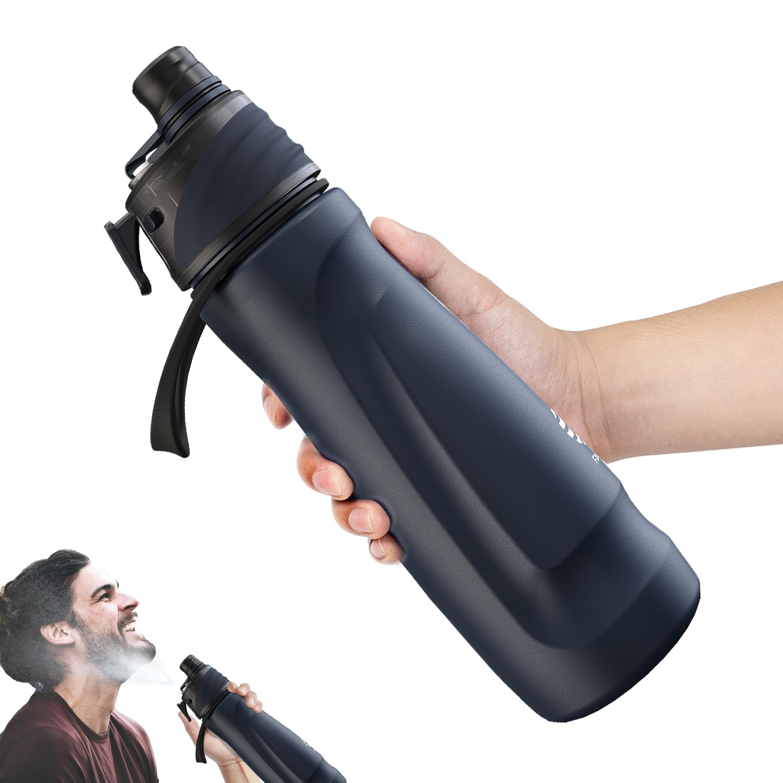 magcheer 750ml Insulated Metal Spray Water Bottle | Stainless Steel Water Bottle with Spray Mist | Leakproof Misting Drinking Bottle for Cycling Hiking Outdoor Sport Hydration Cooling(Deep Blue)