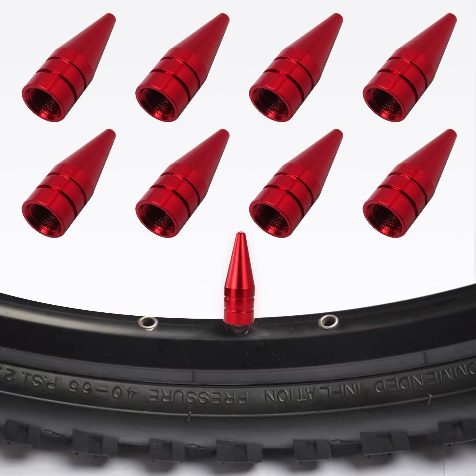 2-Piece Red Long Spiked Valve Stem Caps – Metal Threaded Turbo Style For Wheels