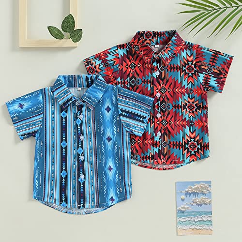 Toddler Baby Boy Girl Button Shirt Short Sleeve Lapel Neck Geometric Prints T-Shirt Top Kids Summer Clothes #TOP7