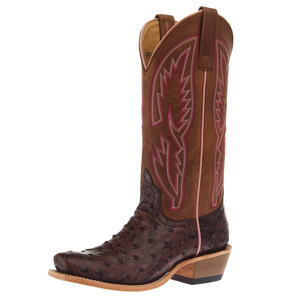Macie Bean Women s Antique Brown Ostrich Print Vamp 13In Tan Mad Cat Top Boot