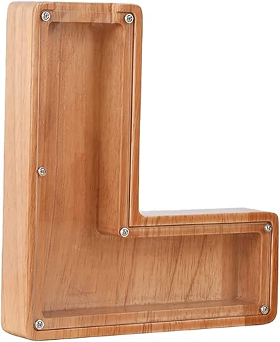 JENPECH Alcancía de madera con letras para niños y niñas, 26 letras del alfabeto, caja de ahorro de dinero transparente, regalo creativo para