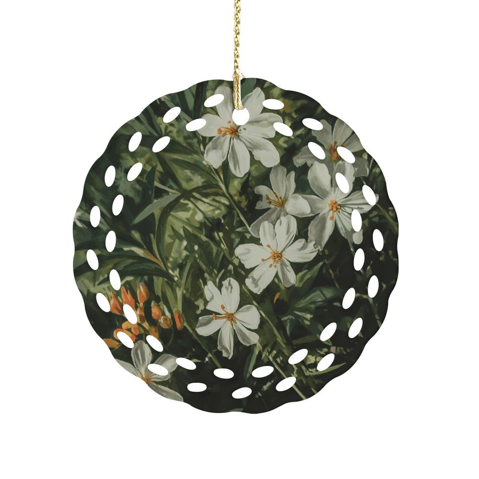 Fodpand Women's Style Flowers And Green Leaves Ceramic Ornament For Home Decor 3.2" Round Tree Decoration Christmas Ornaments For Men Double-Sided Design