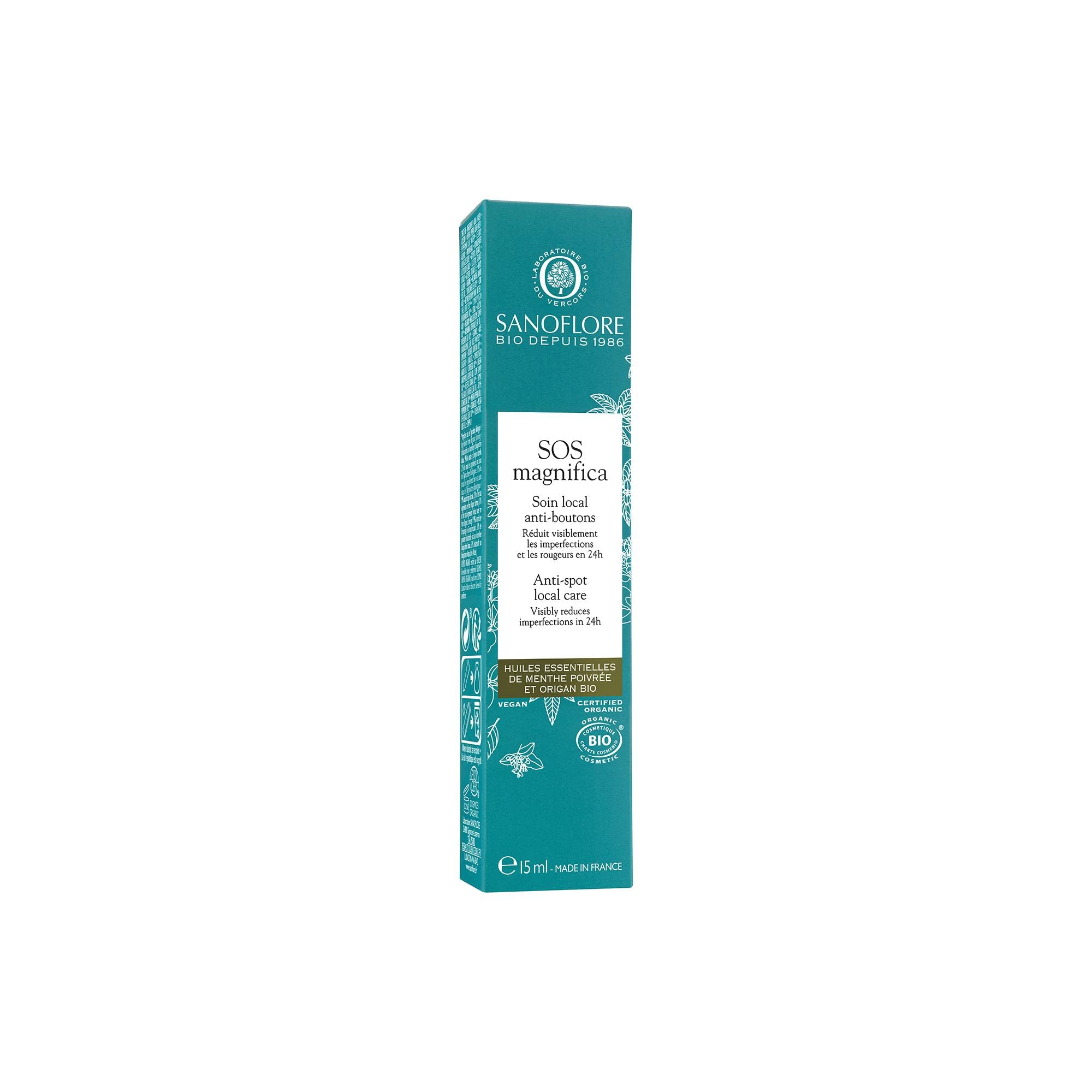 Sanoflore SOS Magnifica - Soin Local SOS Anti-Boutons Certifié Bio - À la Menthe Poivrée du Vercors - 15 ml