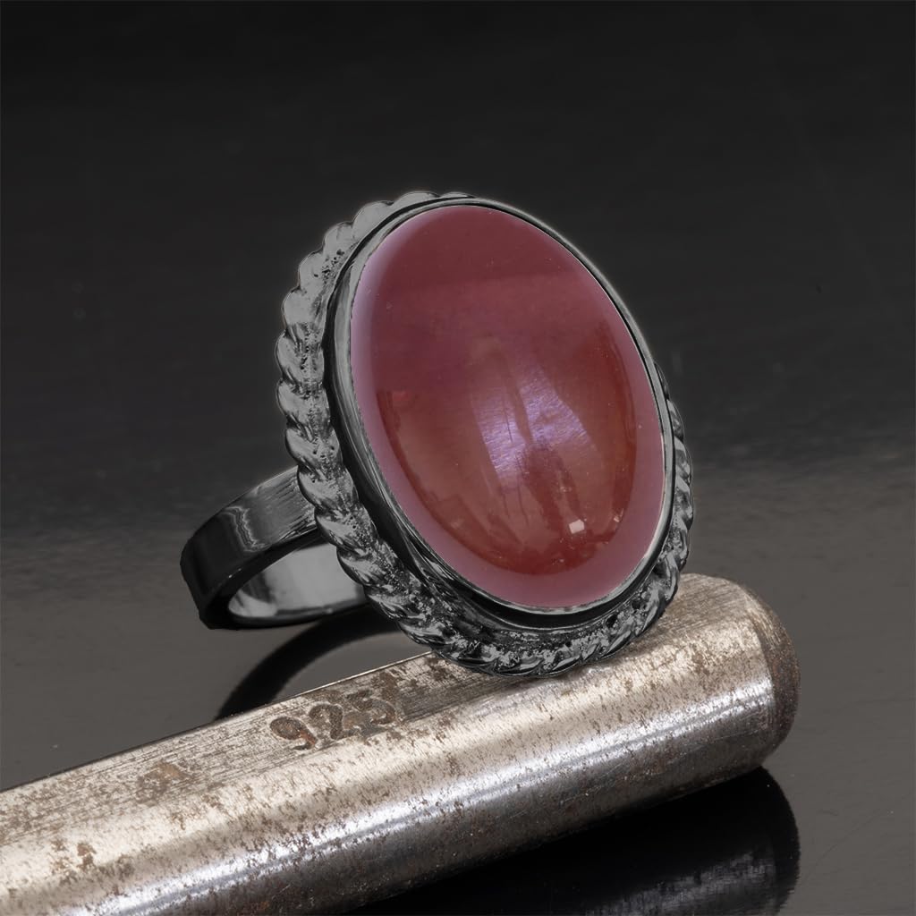 Black Oxidized 925 Sterling Silver Oval Gemstone Ring for Women Handmade Bezel Natural Stone Statement Jewelry Chakra Zodiac Crystal Gift for Wife Girlfriend Mother - Image 2