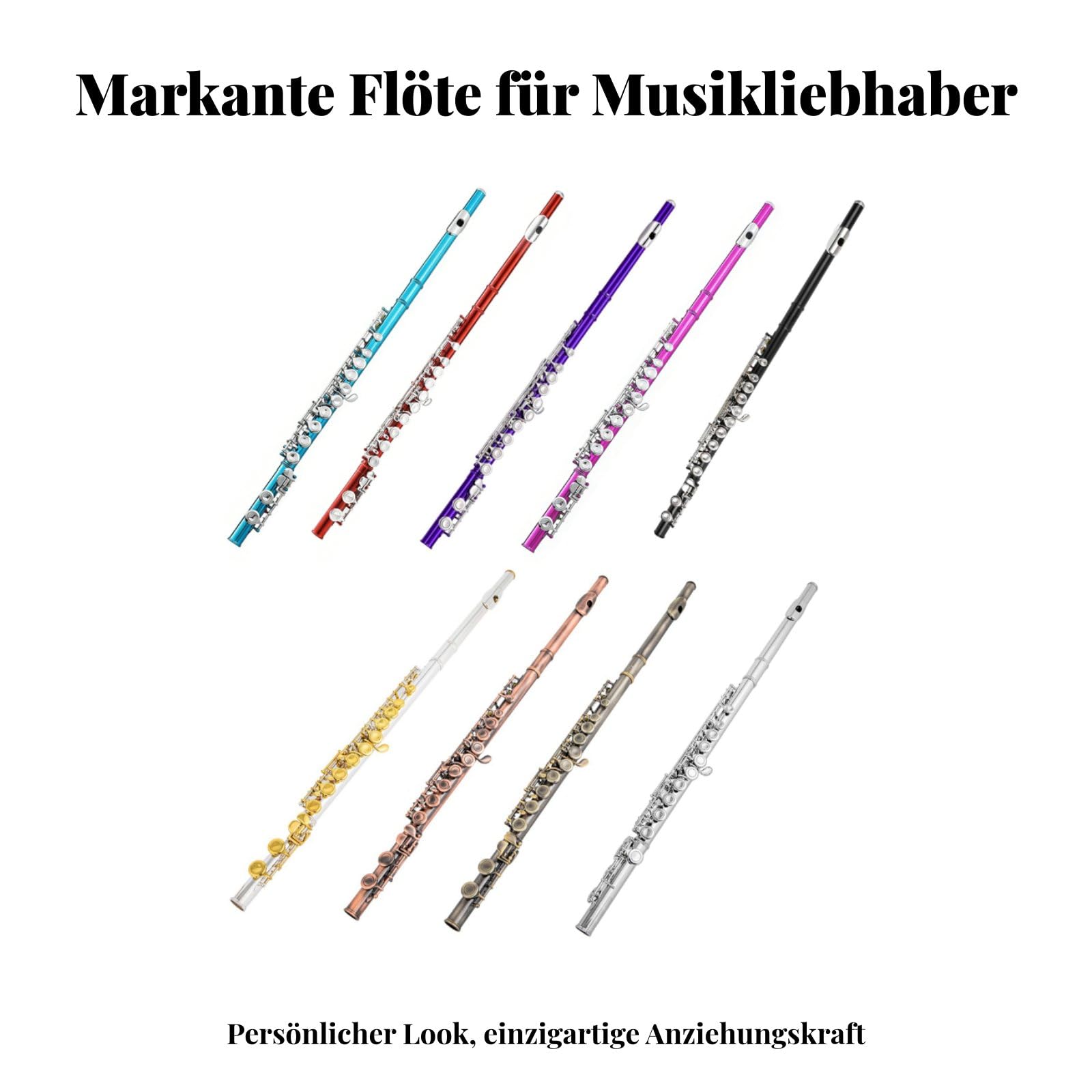 Harilla Flöte Konzertflöte C-flöte 16-tasten-querflöte aus Kupfernickel mit Ergonomischem Schlüsselmechanismus Und Lederverschluss für Anfänger Schüler, Rotbronze