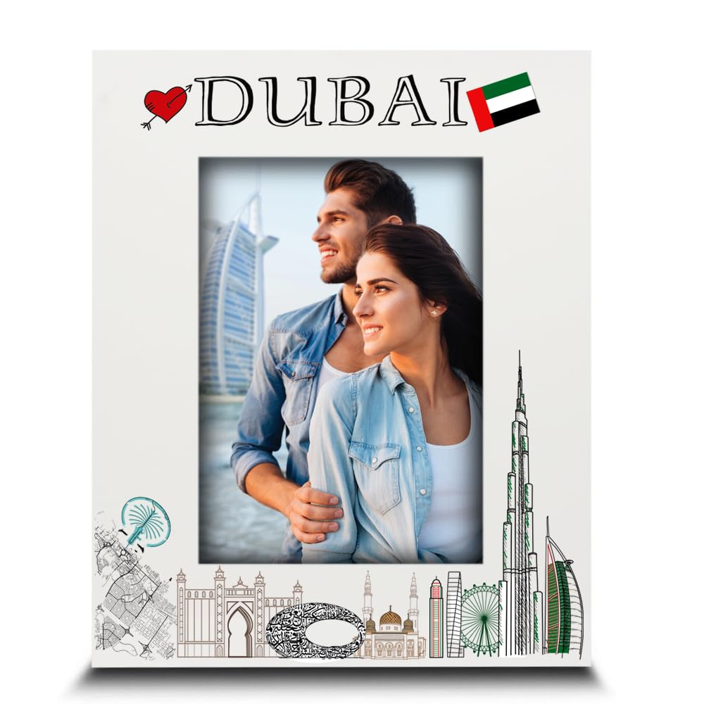 BELLA BUSTADubai Picture frame-Wedding, Engaged, Honeymoon, Vacation in Dubai- UV Print Dubai symbols Design set (5x7 Vertical)