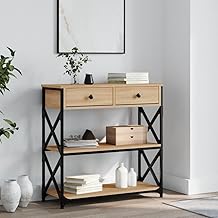 IKAYAA Console Table with 2 Drawers, Wood Entrance Table, Narrow Sideboard, Hallway Table, Easy Assembly, Sonoma Oak 75 x 28 x 75 cm