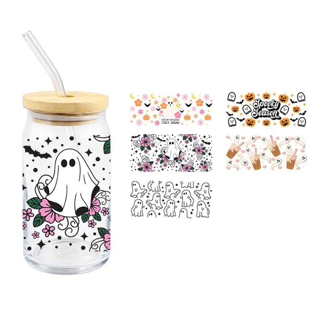 Autocollants Transfert Halloween – 18 Motifs Boissons Gothiques – Pour Tasses, Meubles, Déco – Avec Grattoir
