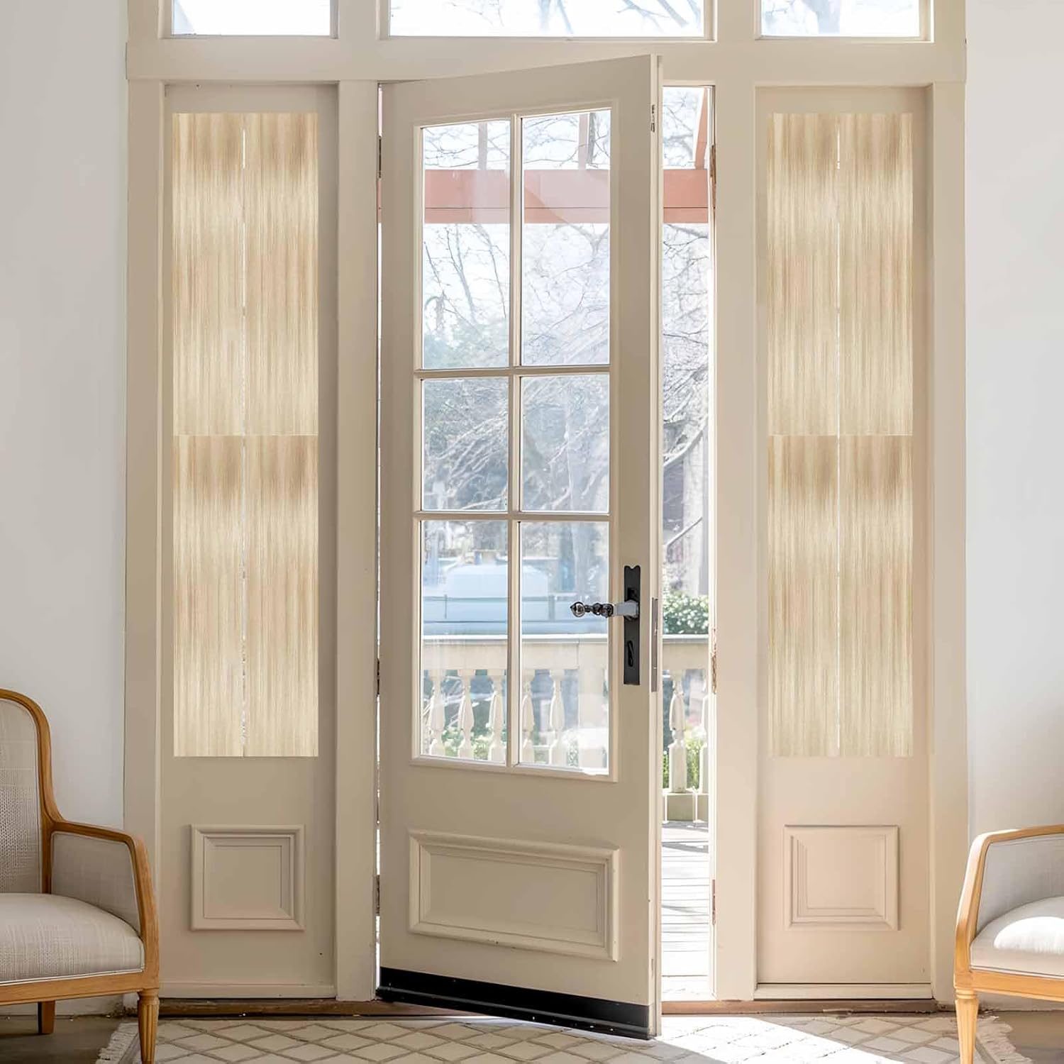 Window Privacy Film Frosted, Orange Brown Reusable Static Cling Window Tints, Modern Abstract Art Ombre Striped Heat Control Windows Films for Offices, Balcony, 29.5 x 118 Inches