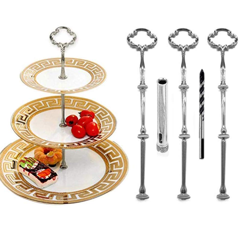 4er-Set Etagere-Stangen Zum Selbstbau – Metallstangen Für Tortenständer (2–3 Etagen) In Silber & Gold, Inkl. Bohrer