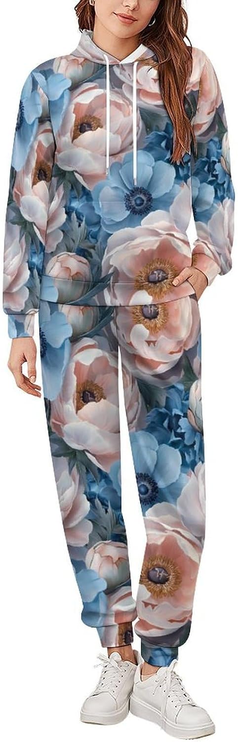 Elegant Peony Men's Hooded Set Casual 2 Pieces Suits Pullover Tracksuit Hoodies And Sweatpants