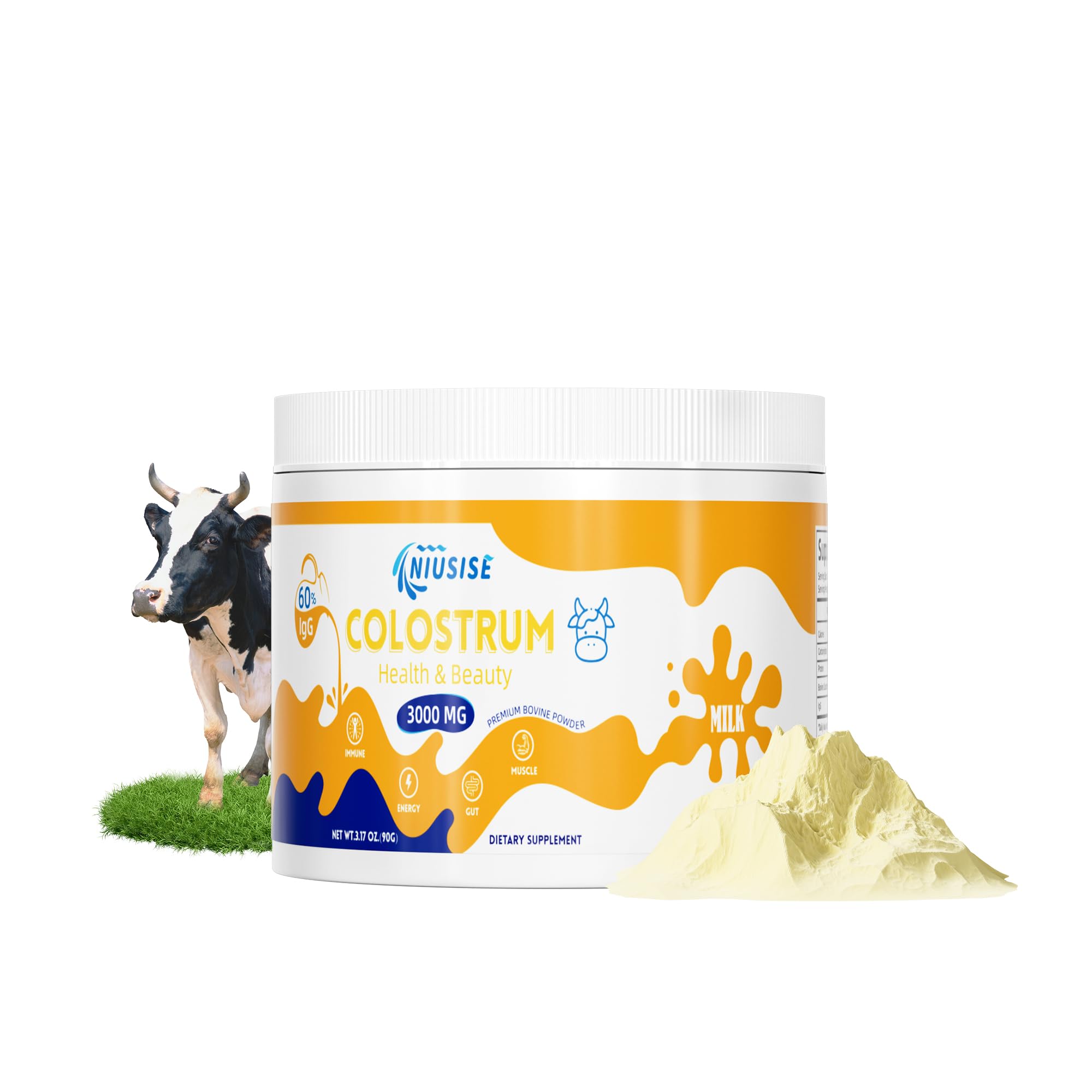 Bovine Colostrum Supplement Powder, Bovine Colostrum Superfood for Gut Health, Bone & Immune Support, Natural IgG Bovine Colostrum Supplement for Skin & Hair, Easy to Mix
