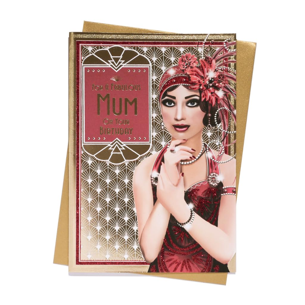 Art Deco 1920's Flapper Lady - Fabulous Mum - Glittered Birthday Card