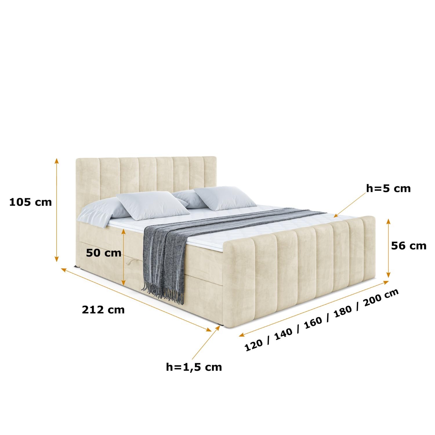 ALTDECOR Boxspringbett mit Matratze und Lattenrost, Boxbett, Topper, Fußteil, Polsterbett mit Bettkasten, Bett mit Stauraum H3-Matratze, Springboxbett - OTTA-Z - 200x200 - Beige Monolith 04