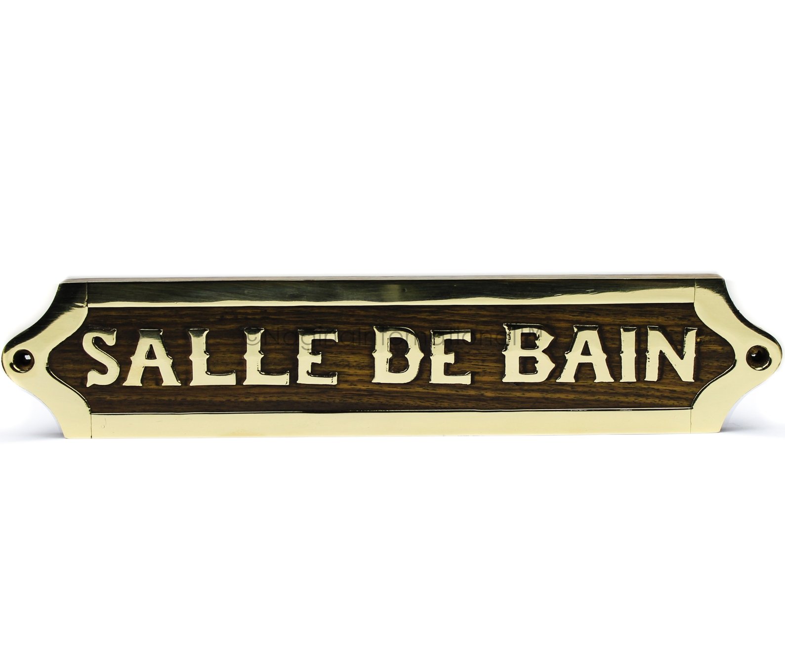 Salle De Bain (Bathroom) | French Wooden Handcrafted Polished Brass Plaque | Home Decor Door Sign Plaque | Home Wall Decor Gifts | Nagina International