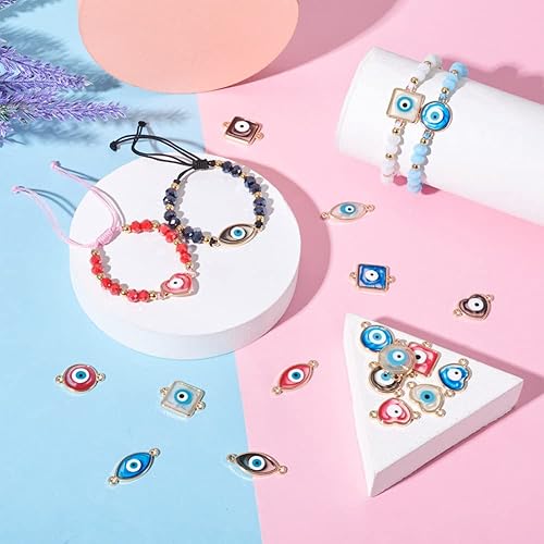 Miniatura 2 de 32 dijes de conector contra el mal de ojo, forma de ojo de caballo cuadrado con forma de ojo de caballo con conectores de ojo malvado para