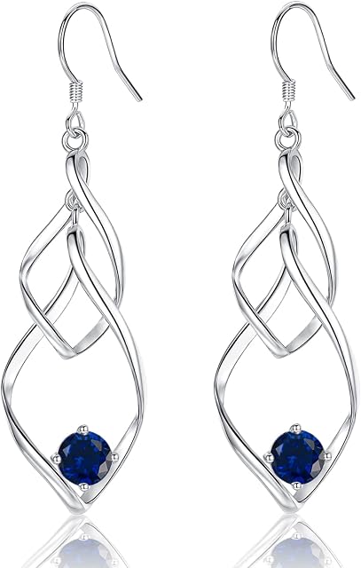 Sterling Silver Earrings for Women, Silver Drop Dangle Earrings with Cubic Zirconia, Double Linear Twisted Marquise Loops Wire Drop Dangle Earrings Jewelry Gifts (Silver, Gold)
