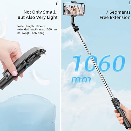 Miniatura 6 de Trípode para teléfono Selfie Stick - Trípode extensible para selfie stick con control remoto y soporte de teléfono desmontable para iPhone 14 13 12