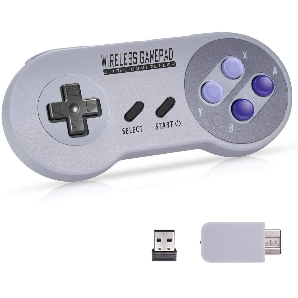 2.4GHz Wireless Controller for SNES Classic Edition, Perfect Small Rechargeable USB Gamepad Joystick with Retro for PC (OS, Windows, Linux, Raspberry PI). Double Wireless Adapter (Purple)