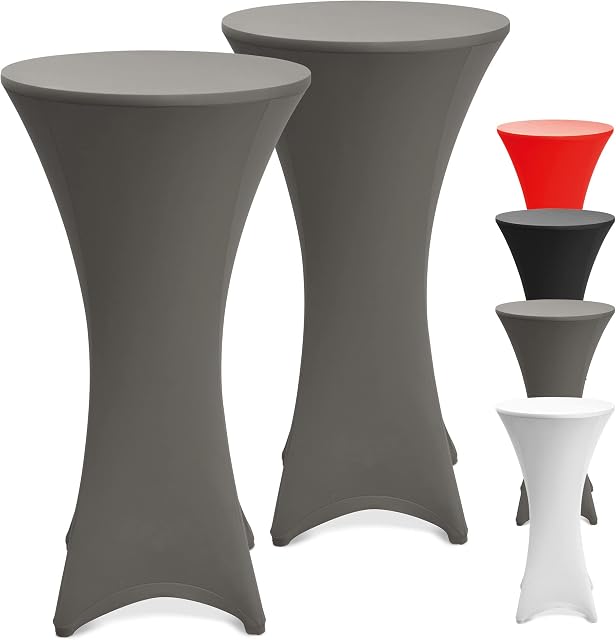 Beautissu 2 Set of Stretch Cover Stella Spandex Poseur Table Cocktail Tablecloth Ø 80-85 cm Event Decoration - Anthracite
