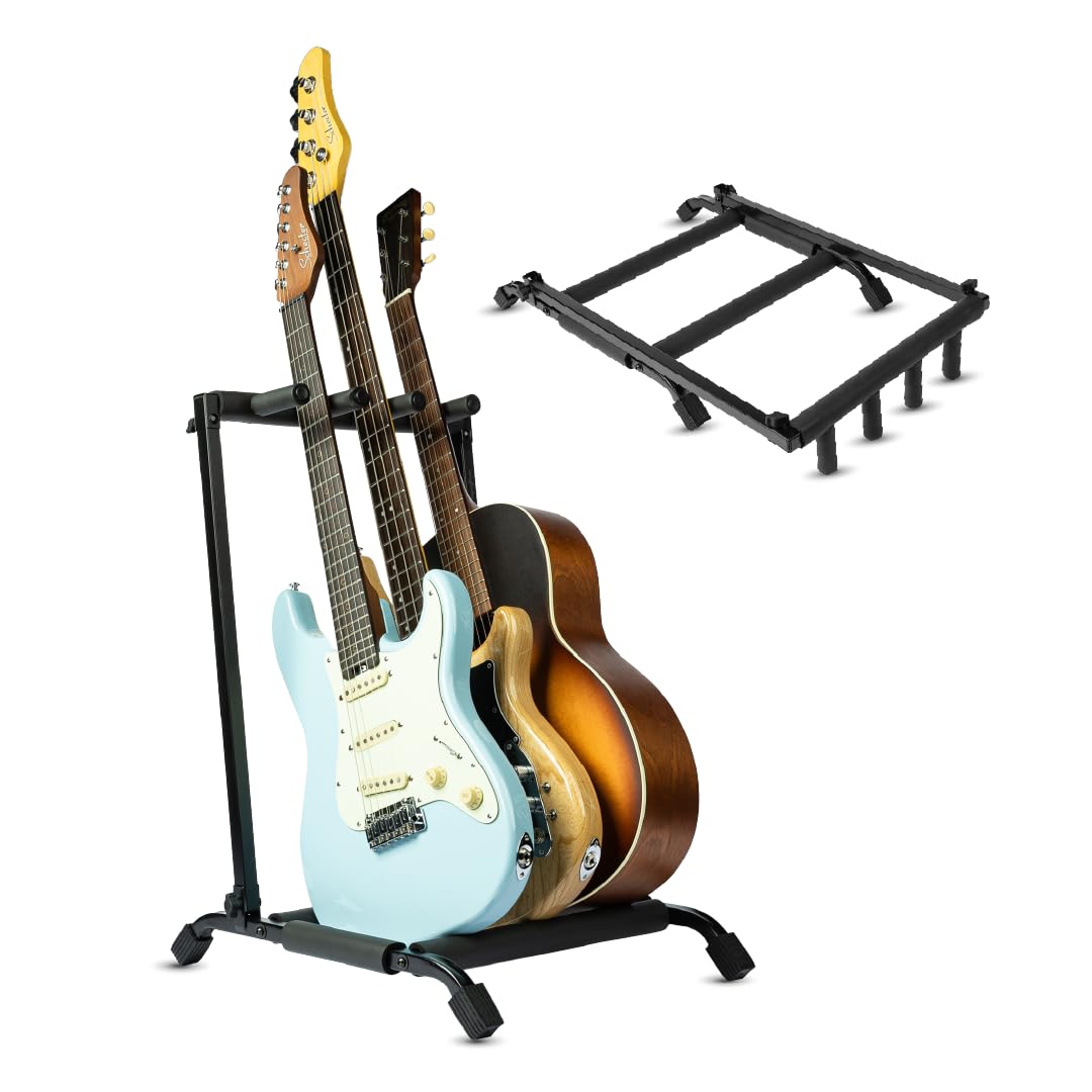 Wayfinder zusammenklappbarer Gitarrenständer für 3 Gitarren, für Akustik-, Elektro- und Bassgitarren, platzsparende und praktische Aufbewahrungslösung, (WF-GUITARRACK3)