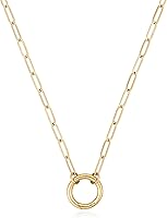 BOHYZHAN 14K Gold Plated Paperclip Necklace with Open Circle Carabiner Charm Holder - Hypoallergenic Stainless Steel Pendant Necklace for Women