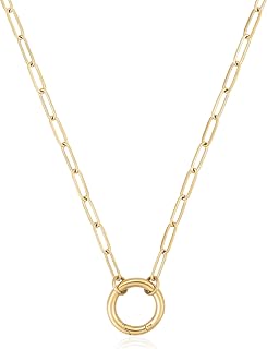 BOHYZHAN 14K Gold Plated Paperclip Necklace with Open Circle Carabiner Charm Holder - Hypoallergenic Stainless Steel Pendant Necklace for Women