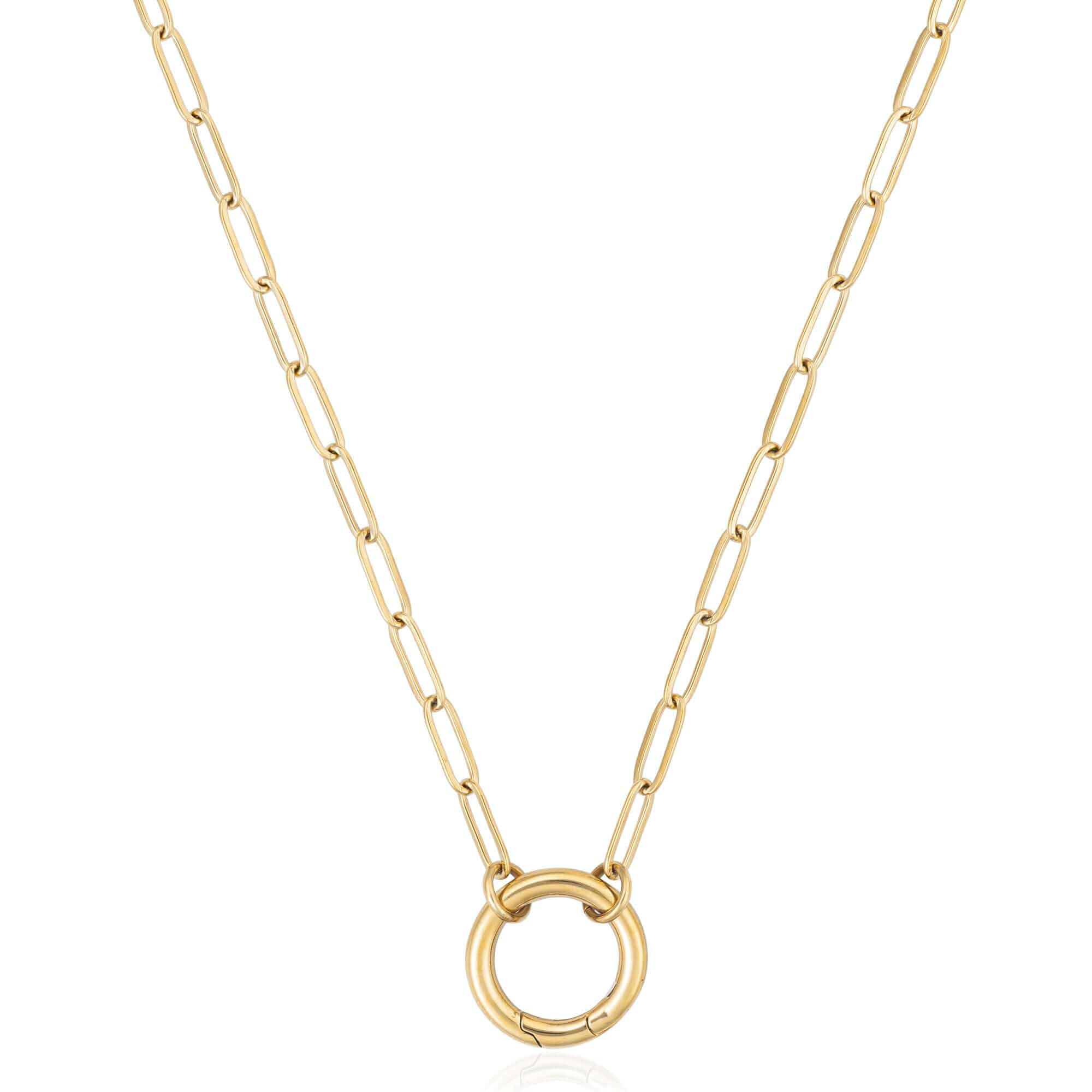 BOHYZHAN 14K Gold Plated Open Circle Carabiner Link Paperclip Necklace with Charm Holder Pendant, Jewelry Gifts for Women