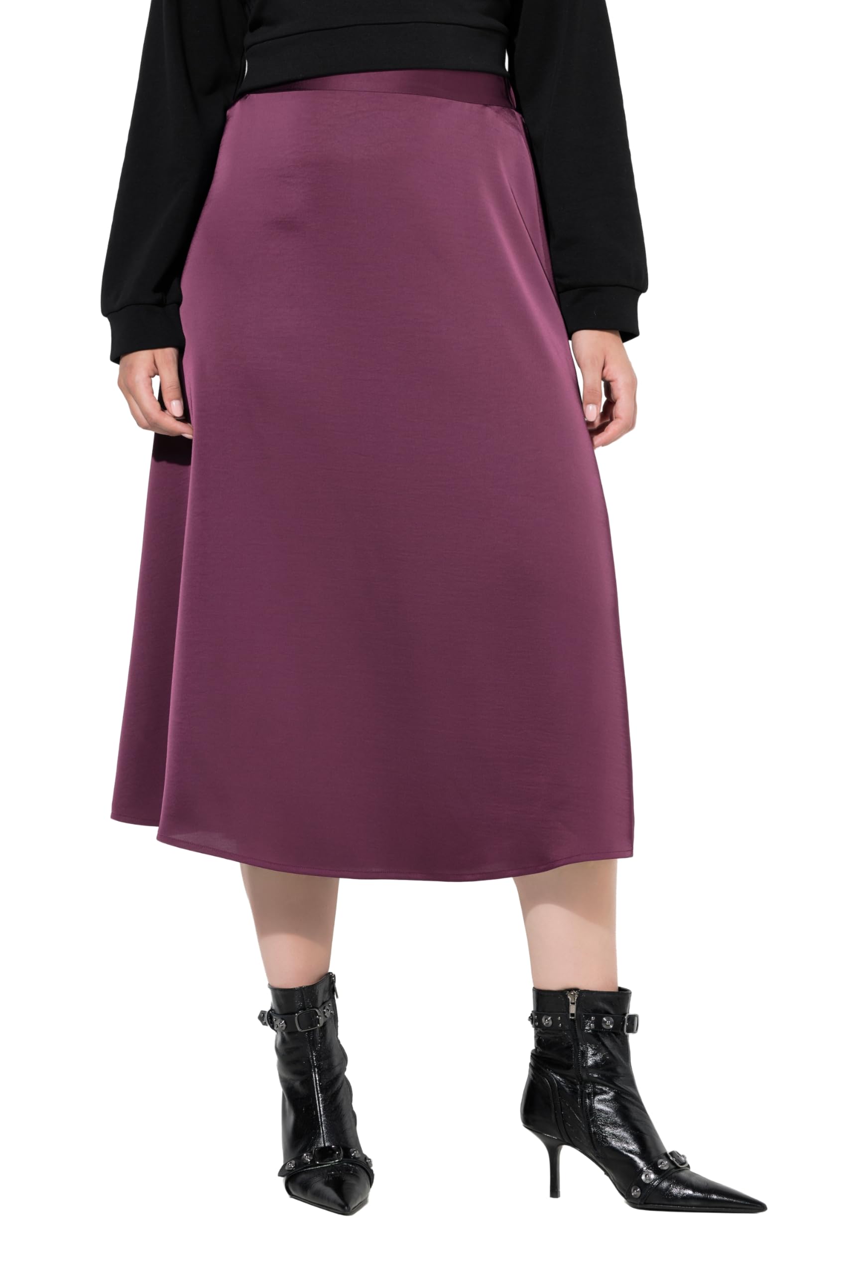 Ulla Popken Damen große Größen Übergrößen Plus Size Satin-Midirock, A-Linie, Komfortbund 822534