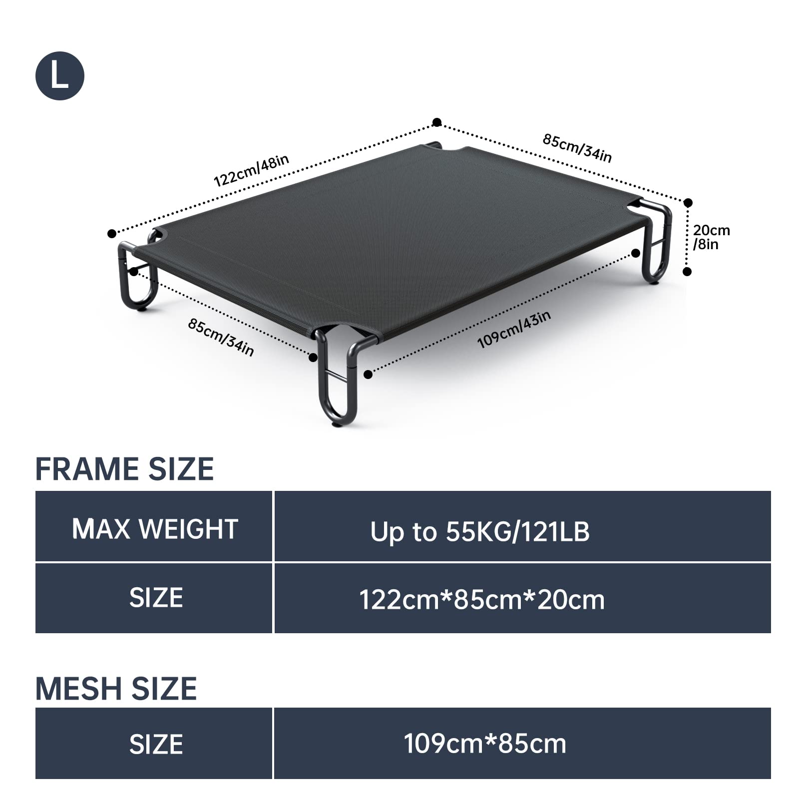 KORIMEFA Brandina per Cani Lettino Rialzato per Cani Grande Cuccia Cane Interno Esterno Brandina Cane Taglia Grande Lettino Rinfrescante per Animali Domestici, 122x85cm (L)