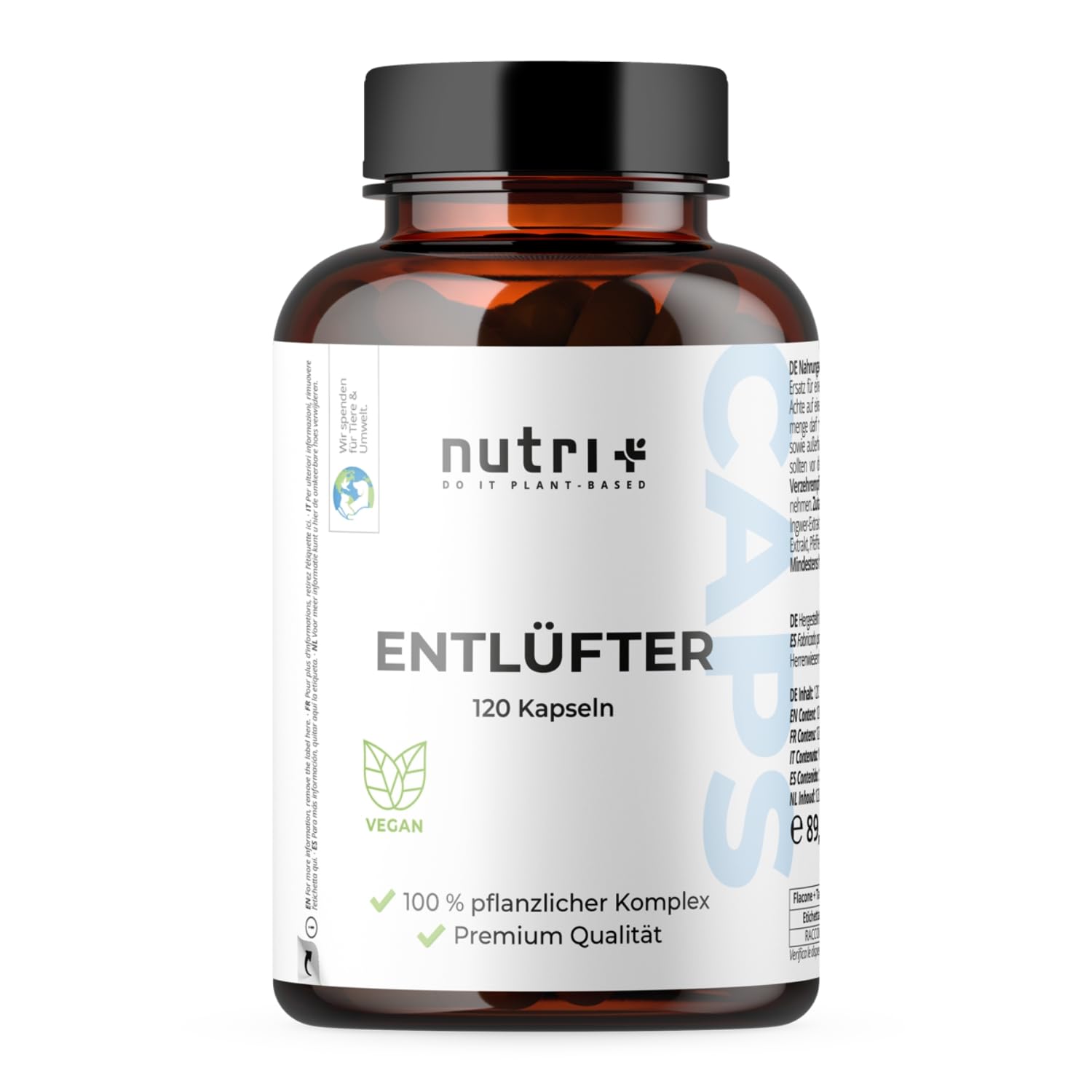 Nutri + Entlüfter 120 Cápsulas - para Gases e Hinchazón abdominal - Relajación gastrointestinal - Comino negro, Anís, Cúrcuma, Jengibre, Hinojo