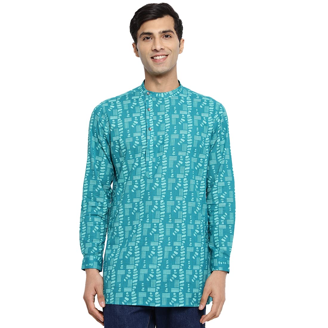 fabindia FabBasics Men Cotton Printed Slim Fit Short Kurta-picture-28