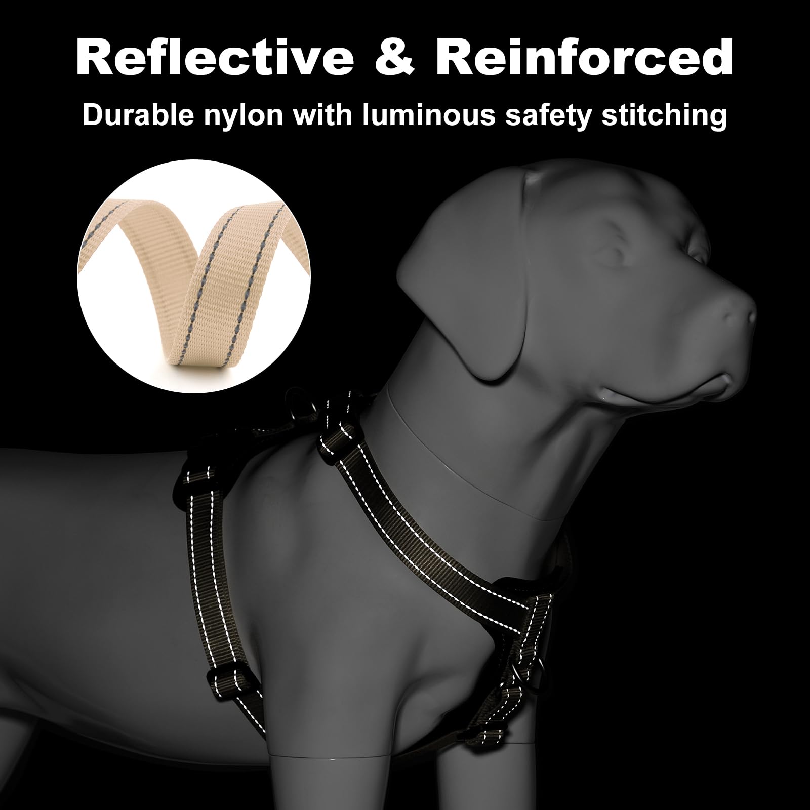 Plutus Pet Adjustable No Pull Dog Harness with Leather Accents, Heavy Duty Reflective Nylon Vest for Training Hiking - Image 4
