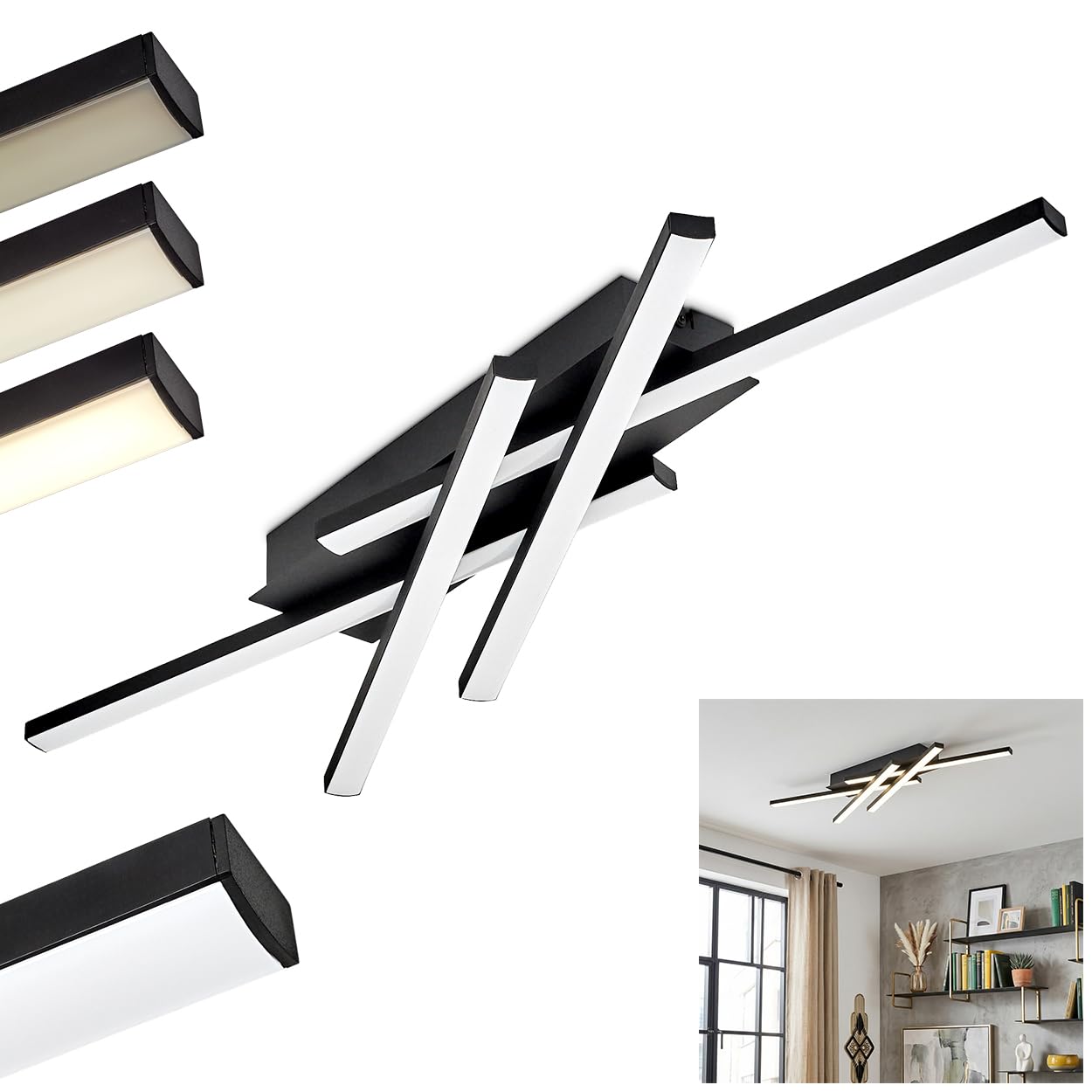 HOFSTEIN Lampa sufitowa LED Velon, ściemniana lampa sufitowa z metalu/tworzywa sztucznego w kolorze czarnym/białym, ściemniana za pomocą przełącznika ściennego, 22,5 W, 2500 lumenów, 4000 K, do