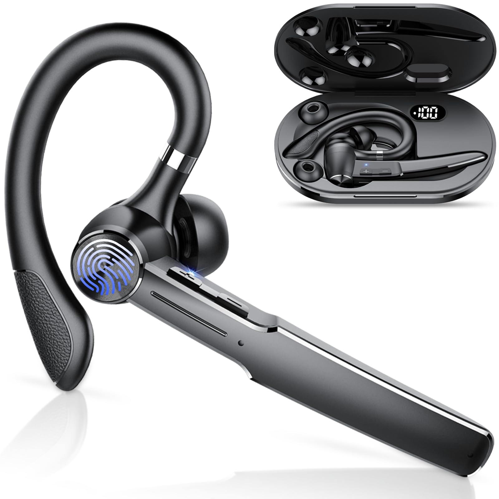 Headset Bluetooth 5.3, CVC8.0 Bluetooth Headset mit Mikrofon Mute, 110 Std Spielzeit mit LED Ladecase, In Ear Headset Handy für Autofahren/Business/Büro, Multi-Device-Pairing, Dual USB-C, Leicht