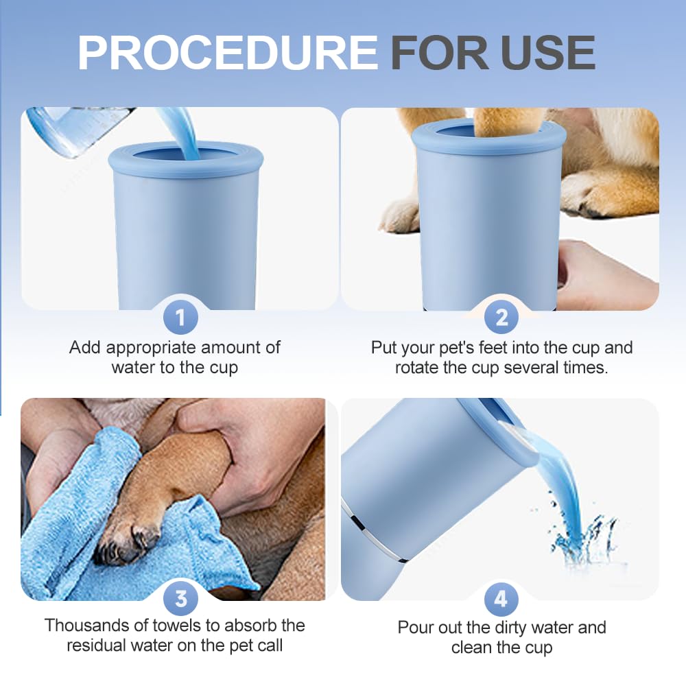 comepew Automatic Dog Paw Cleaner, Elektrisch Hundepfoten Reiniger, 360° Hunde Pfotenwaschanlage, Silikonbürste, USB Wiederaufladbar, Weiß/Blau, für Hunde und Katzen, Unisex, Kinder
