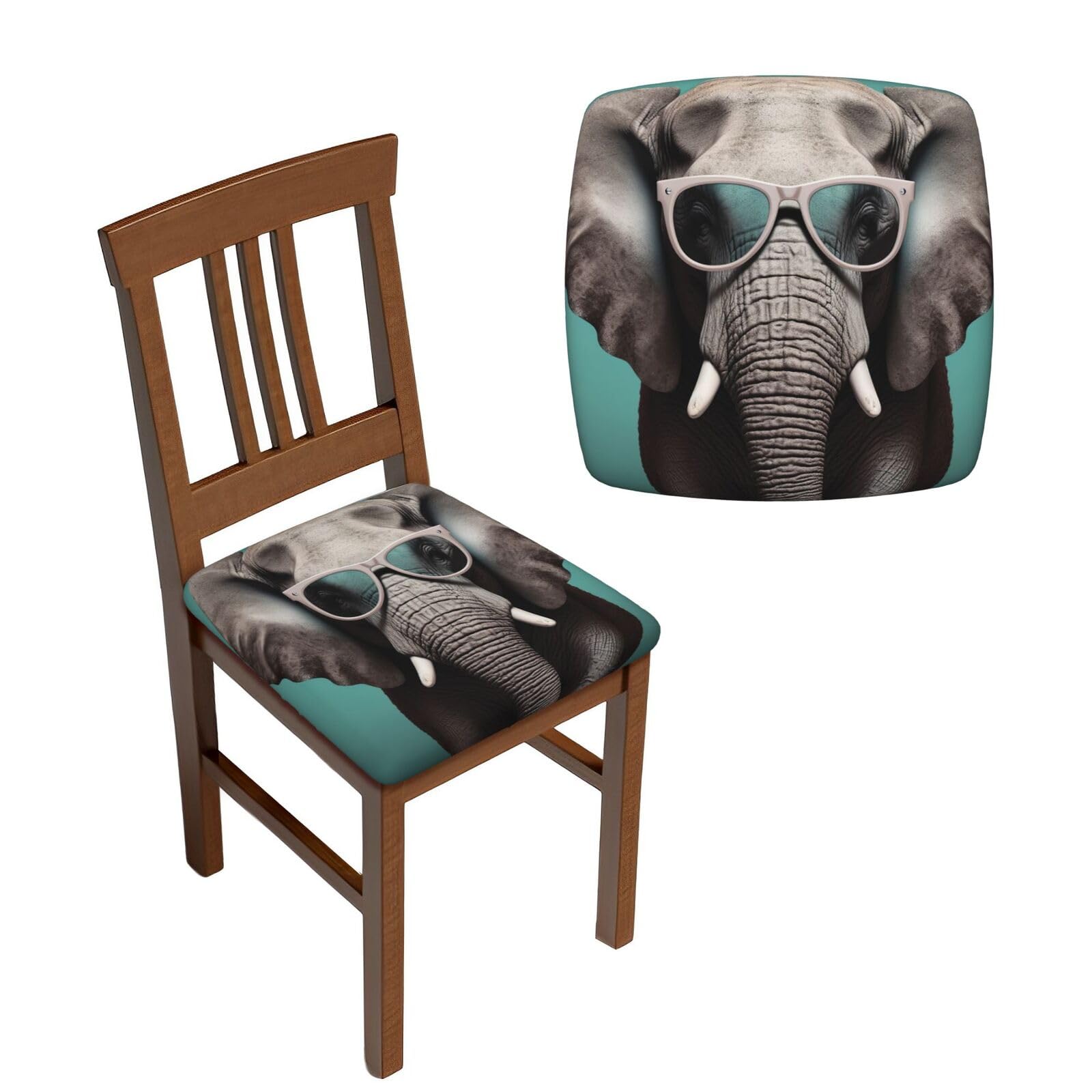 NONHAI 6PCS Dining Chair Seat Covers Set Elephant with Glasses Stretch Removable Chairs Covers Washable Seat Cushion Slipcovers Protector for Dining Room Kitchen Chairs