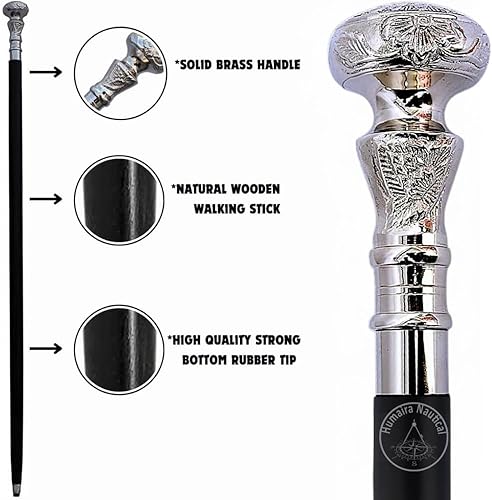 Miniatura 2 de Bastón vintage – Bastón de madera con mango de latón plateado – Bastón victoriano de lujo para hombres y mujeres – Palo de madera de sombra oscura