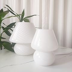 Swirl Mushroom Lamp Translucent Glass Table Bedside Lamps Italian Style Modern Striped Desk Light for Baby Home Decoration