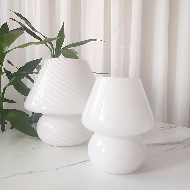 Swirl Mushroom Lamp Translucent Glass Table Bedside Lamps Italian Style Modern Striped Desk Light for Baby Home Decoration