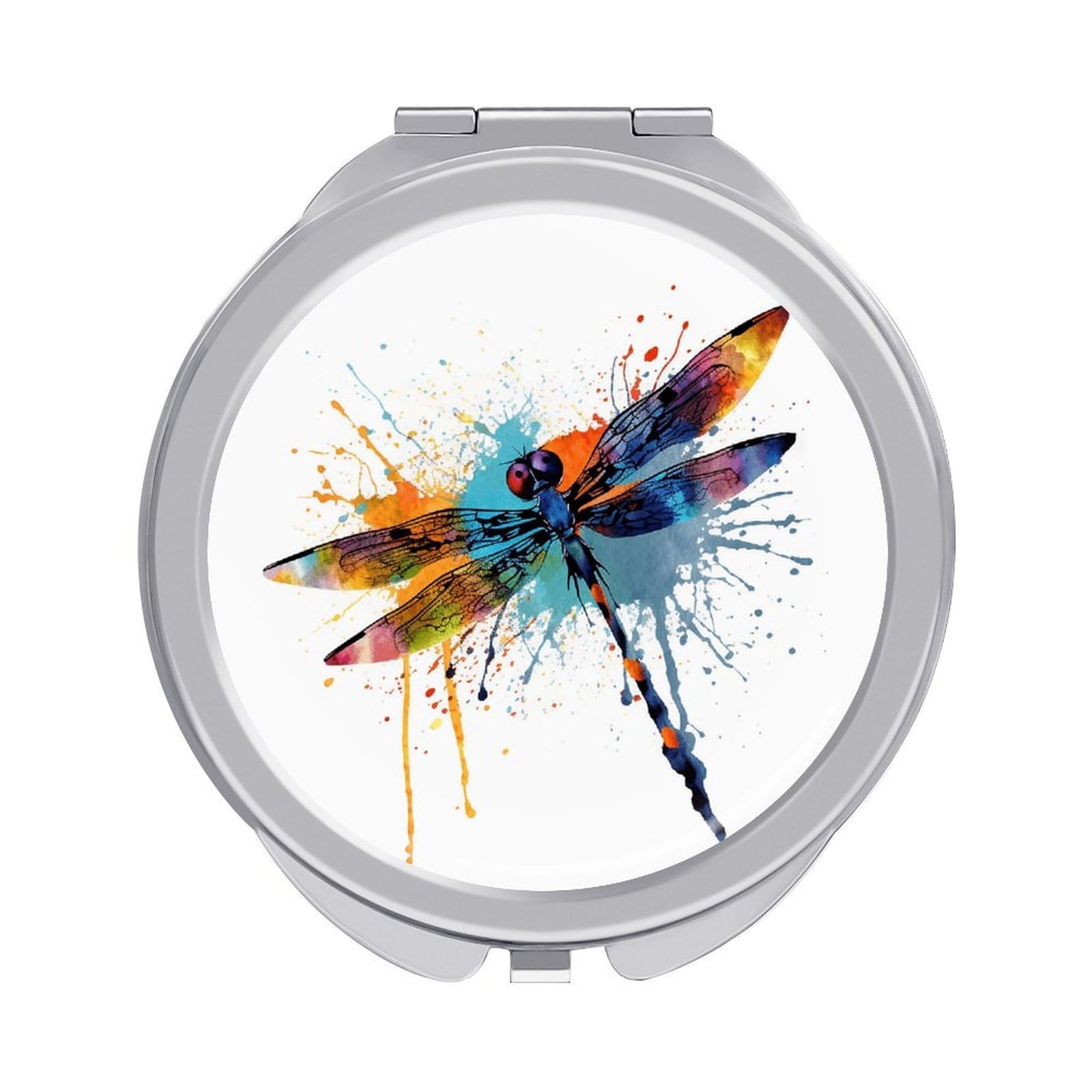 FekiLoot Paint Splash Dragonfly Makeup Mirror Compact Round Travel Makeup Mirror Portable Folding Handheld Pocket Mirrors for Handbag and Purses Gift Mini Mirrors