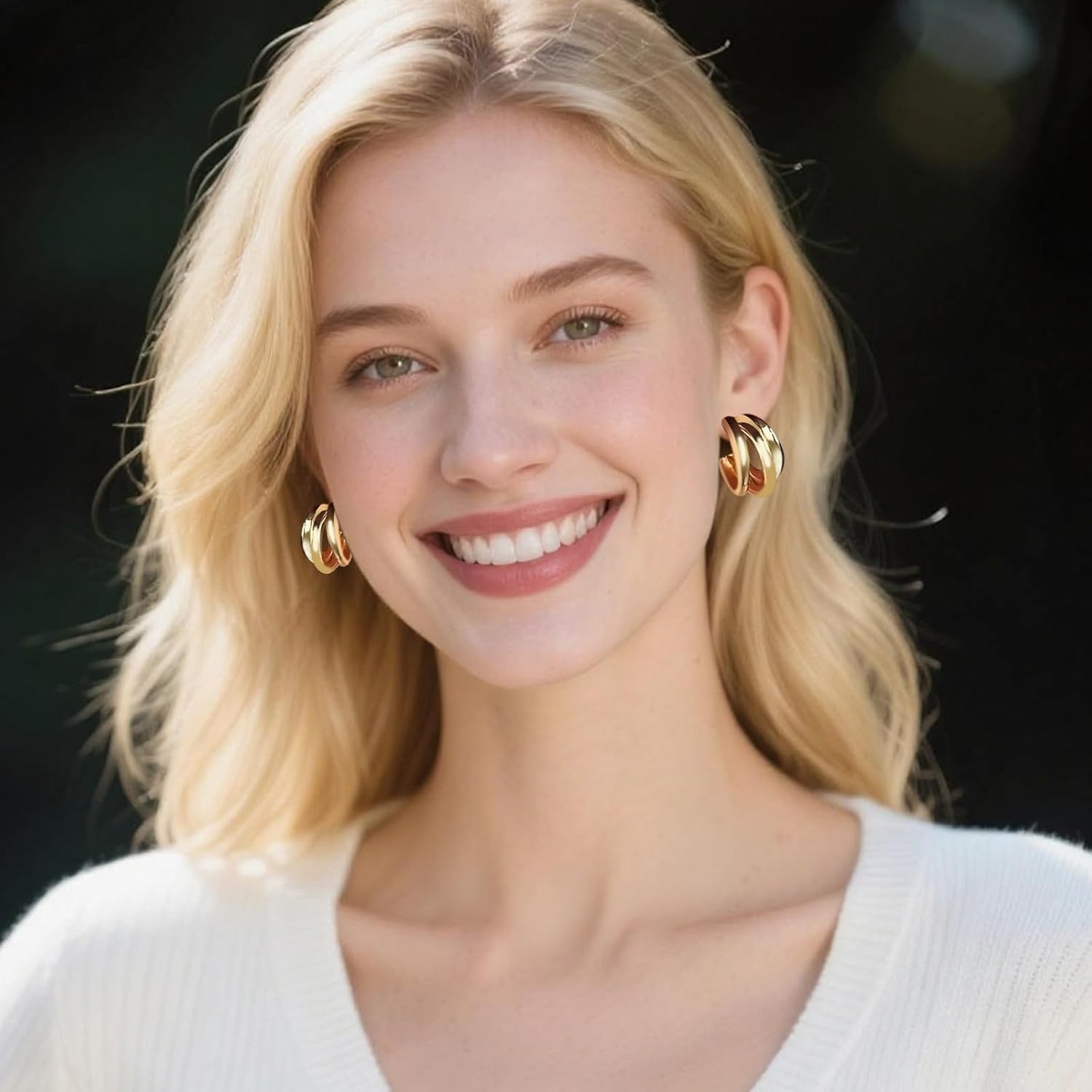 18K Gold Plated Triple Hoop Earrings for Women, Lightweight Hypoallergenic Layered Gold & Silver Huggie Earrings, Trendy Minimalist Hoops for Daily Commute, Versatile & Ideal for Gifting - Image 3