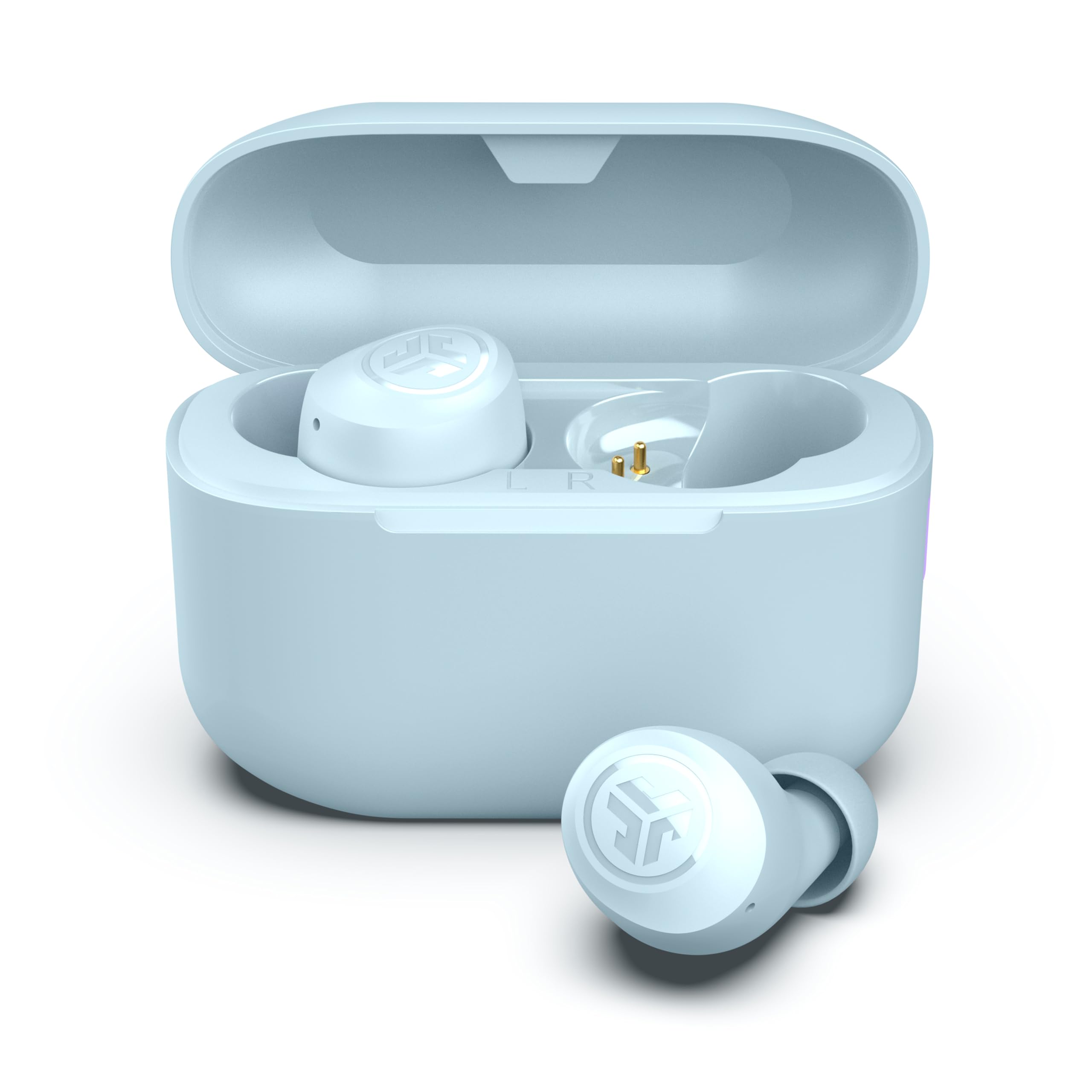 JLab Go Air Pop+ In Ear Kopfhörer kabellos Bluetooth, True Wireless Kopfhörer, 35+ Std. Headphones, kabellose Ohrhörer, Earbuds mit Mikrofon, USB-C Ladebox, Dual Connect, EQ3 Sound, Hellblau